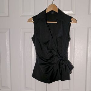 Express Black Sleeveless Asymmetrical Blouse with Tie Front